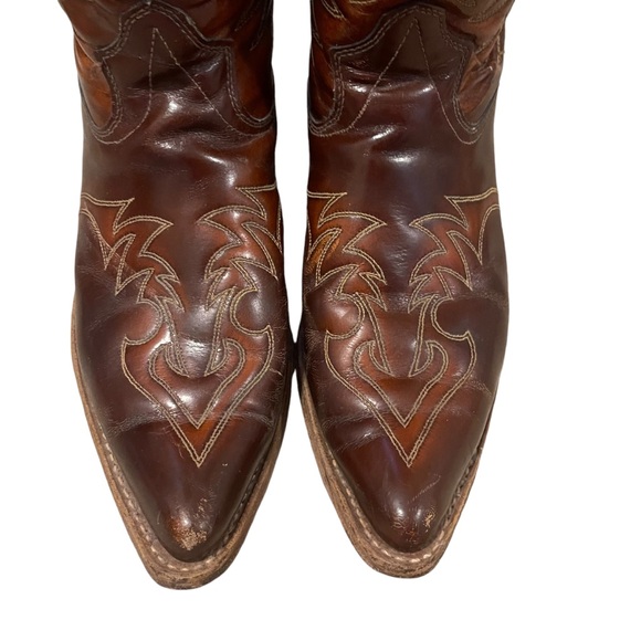 TEXAS| Vintage Leather Men’s Cowboy boots EUC SZ 10.5 Brown Leather, Made In USA - Picture 4 of 16
